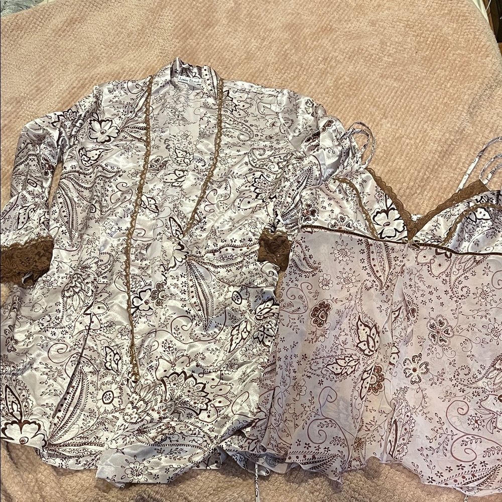 Linea Donatella Floral Pajama Set - Cream and Brown